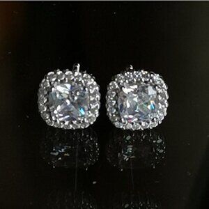 Square cz halo stud earrings in Sterling Silver 🆕